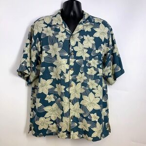 Tommy Bahama Mens Silk Short Sleeve‎ Hawaiian Shirt Blue Floral Aloha M